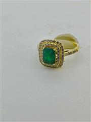 Emerald Lady's Stone & Diamond Ring 65 Diamonds 3.25 Carat T.W. 14K Yellow Gold